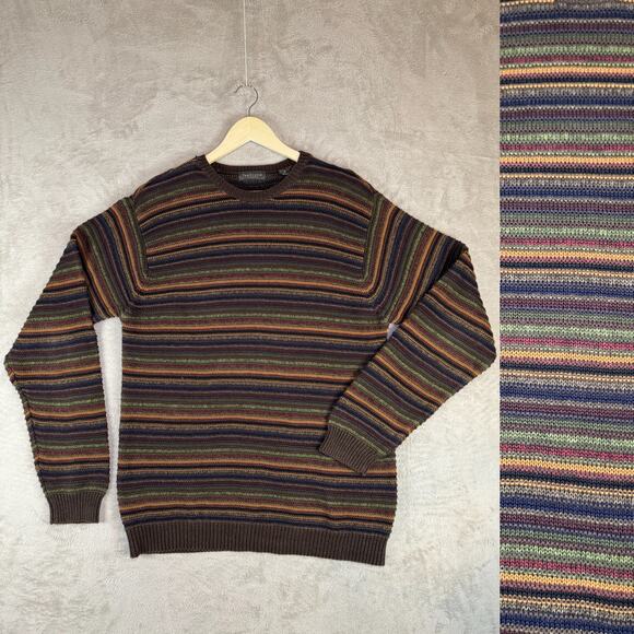 Van Heusen Other - Vintage 90s Van Heusen Medium Striped Ramie Cotton Knit Sweater Grunge Grandpa